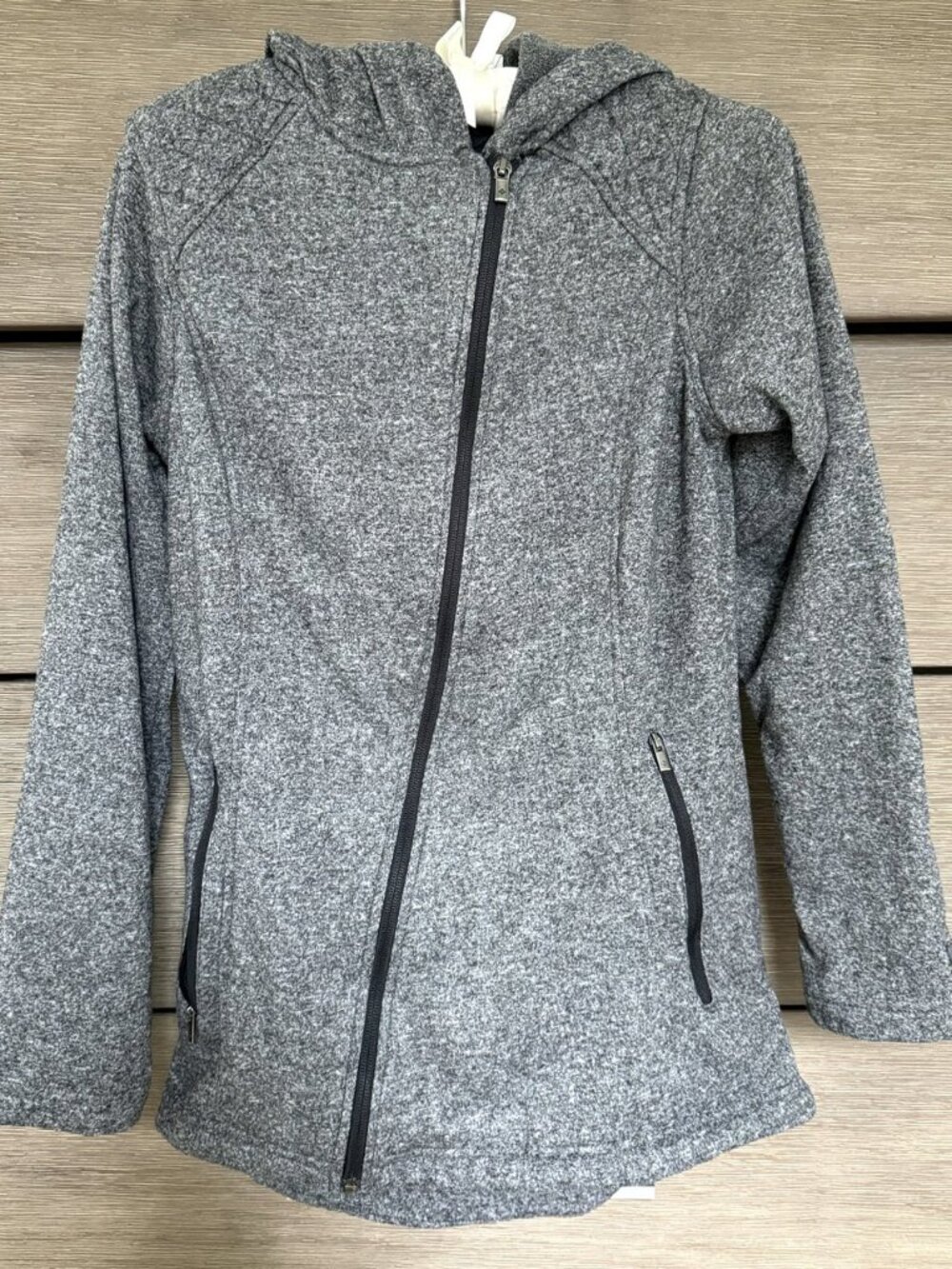 Columbia Insulated Hooded Fleece Jacket Asymmetric Zip Heather Gray S